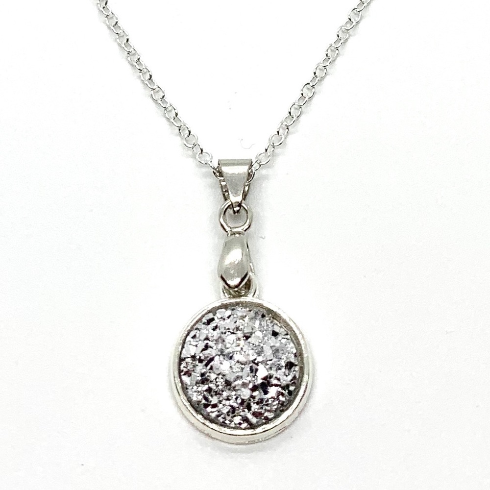 925 Silver Faux Mineral Crystal Pendant Necklace